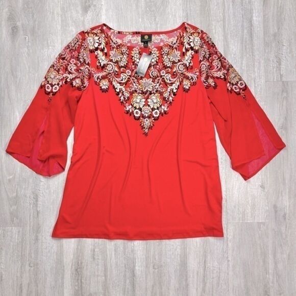 Red Printed Blouse 2X - Picture 1 of 7